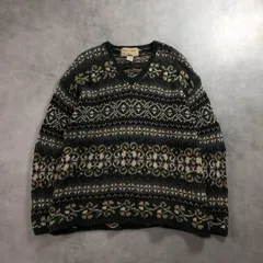 GQ1382◇Abercrombie＆Fitch : 90's フェアアイル柄ニットセーター◇M◇グリーン系 アバクロ