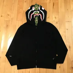 極美品/L APE×LBW シャークパーカー　ダブルジップ　黒　カモ柄　ロゴ 極美品 APE×LBW シャークパーカー ダブルジップ ブラック 迷彩 ロゴ M