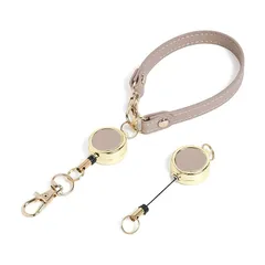 [GRAV] リールストラップ リール キーホルダー キーチェーン キーリール ワイヤー リール式 伸びる 丈夫 頑丈 (グレージュ/ゴールド金具) 1