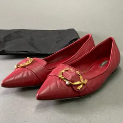 4d16 DOLCE&GABBANA ドルチェアンドガッバーナ ラムスキン バレリーナ シューズ 40 レッド レザー パール付き ゴールドバックル D&G ドルガバ パンプスのサムネイル