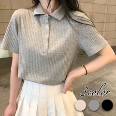 ショート丈 ポロシャツ レディース 半袖 Tシャツ カットソー ストレッチ ヘソ出し トップス 春夏秋 カラー選択 バリエーション豊富 大人 可愛い ⚫︎grey⚫︎  /全国送料無料/ /在庫少量/ /追跡で安心お届け/】 ♣