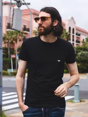 EMPORIO ARMANI (エンポリオアルマーニ) ワンポイント クルーネック 半袖 アンダーTシャツ EA111035CC729 ブランド メンズ 男性 トップス (ブラック)
