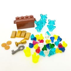 3026　レゴ　宝石箱＆金銀財宝セット　鉱石　ダイヤモンド　コイン　金貨　宝箱　ゴールド　メッキ　クローム　鍵　LEGO　レゴブロック　まとめ売り　詰め合わせ