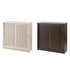 【Tatis】　幅90.5 奥行30 高さ86.5 天然木桐材の格子板引戸キャビネット カウンター下収納 キッチン収納 ホワイト ブラウン 日本製 国産 完成品 木製 桐