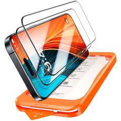 「Just One Pull・航空宇宙材料」TORRAS iPhone 16Plus用/15Plus 用 ガラスフィルム 全面保護 強化極細縁 9H越え 気泡レス サラサラ 指紋防止 2枚 ガイド枠 6.7インチ アイフォン16プラス 用フィルム Glas 1