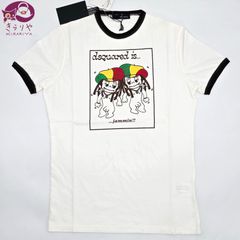 DSQUARED2 ディースクエアード 半袖 リンガーTシャツ カットソー L サイズ 双子 プリント ホワイト/ブラックカラー コットン100％ 未着用品 タグ カード イタリア製 男女兼用 UDS5538028J 71XM359