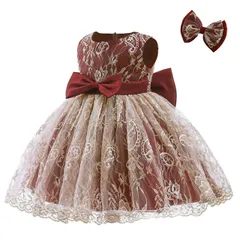 80_ワインレッド [Karwavyi] 子供ドレス ベビードレス 赤ちゃんワンピースセレモニードレス フォーマル リボンが付き キッズドレス発表会 結婚式 演奏会 お誕生日 記念写真 刺繍 お宮参り プレゼント(80,ワインレッド）