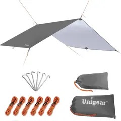 Unigear 防水タープ キャンプ タープ テント 軽量 日除け 高耐水加工 紫外線カット 遮熱 サンシェルター ポータブル 天幕 シェード アウトドア 収納ケース付 2-6人用 4サイズ(グレー L（300*300）)のサムネイル