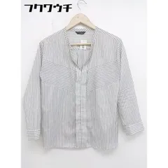 ◇ URBAN RESEARCH ROSSO ストライプ　Vネック 長袖 シャツ ブラウス サイズF ホワイト　グレー レディース  【中古】 【1108030004506】