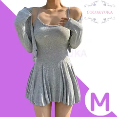 [ COCO&YUKA公式 ] ココアンドユカ かわいい 2点 セット アップ 長袖 前開き カーディガン タイト ミニ ワンピース フレア スカート キャミソール ワンピ セクシー パジャマ ルームウェア グレー M B09WZZPH8W