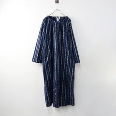 極美品 定70400円 2022 フォーティーファイブアール 45R 45rpm タペットのお花柄ギャザードレス(インディゴ)/ストライプ【2400014228021】