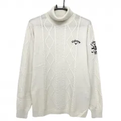 【美品】キャロウェイ タートルネックセーター 白×ネイビー 一部ケーブル編み ニット ウール混 メンズ LL ゴルフウェア Callaway