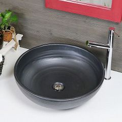 信楽焼 手洗い鉢 洗面ボウル 陶器 直径43.5cm 大型サイズ 黒マット手洗い鉢 tr-4058
