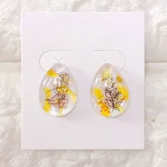 No.480　レジン　しずく型　リーフ　ニュアンス　ゴールド　ピアス　イヤリング
