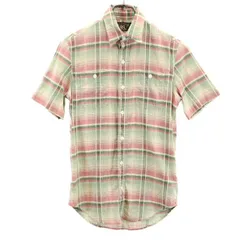 RRL 黒タグ 一ツ星 ストライプ柄 半袖 シャツ XS 緑×ピンク×ベージュ ダブルアールエル ラルフローレン RALPH LAUREN メンズ 【中古】  【220701】 メール便可