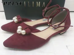 ◇ ◎ ILIMA イリマ パール リボン アンクルストラップ ポインテッドトゥ パンプス サイズ23 バーガンディ系 レディース 【中古】 【1105180007876】