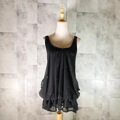 イング INGNI フレアワンピース チュニック 【M】 ブラック 黒 ノースリーブ フリル ミニ丈 ラインストーン レース カジュアル ゴム 春 夏