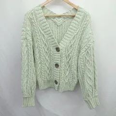 ◇ ⊇ Heather ヘザー 長袖 ケーブルニット カーディガン サイズF ミントグリーン系 レディース E  【1505290026031】