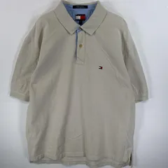 古着 90's/90年代 トミーヒルフィガー TOMMY HILFIGER 半袖 ポロシャツ ワンポイント ロゴ 刺繍 大きいサイズ フラッグタグ XXL  ベージュ 無地 メンズ