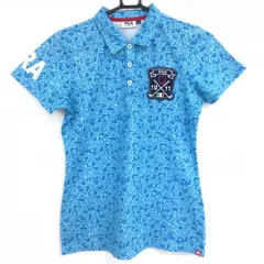 ★特価★フィラゴルフ 半袖ポロシャツ ブルー 総柄 胸ワッペン  レディース L ゴルフウェア FILA GOLF