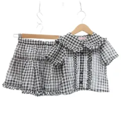 メゾピアノ mezzo piano セットアップ ブラウス キュロット ギンガムチェック シアー シースルー 110 ブラック ホワイト /UO