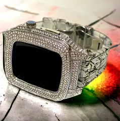 シルバー×いんびじぶる　アップルウォッチカバーバンドキラキラAppleWatchラバーカスタム　44mm 45mm ベルト　ケース　セット　スパイダーラバー