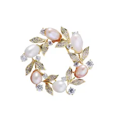 淡水真珠ブローチスワロフスキージルコン花コサージュ高級胸飾り卒業式入学式結婚式用