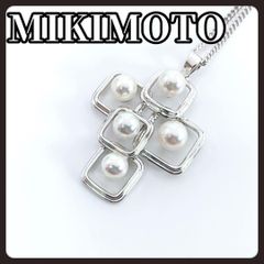 MIKIMOTO ミキモト パール ネックレス クロス 十字架 シルバー 5粒 