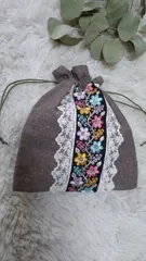 【インド刺繍りぼん入り】ミニ巾着袋　土佐紬使用