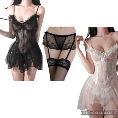 【白・黒】 4点セット ベビードール ガーターベルト ショーツ ストッキング 下着 フリルレース 超過激 エロい かわいい コスチューム 衣装 なりきり ミニ 下着 レディース レース クリスマス 仮装 ハロウイン イベント キャミソールワンピース ミニ