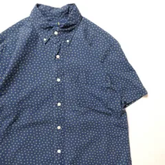 ラルフローレン 星柄 半袖 コットン ボタンダウンシャツ (M) 紺 ３点留め RALPH LAUREN　アメリカ古着 USED  ビンテージ ヴィンテージ