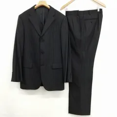 バーバリーブラックレーベル BURBERRY BLACK LABEL Super100’s ストライプ シングル 3B スーツ セットアップ ジャケット スラックス 42 L ブラック