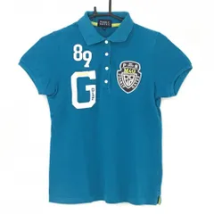 ★特価★パーリーゲイツ 半袖ポロシャツ ブルー×白 襟裏プリント フェルトワッペン コットン100％  レディース 0(S) ゴルフウェア PEARLY GATES