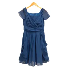 コムサイズム COMME CA ISM ワンピース ドレス シフォン シアー フレア フレンチスリーブ 膝丈 M 紺 ネイビー