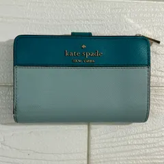 I【中古！！】ケイトスペードニューヨーク ステイシー レザー ウォレット  アクアマリン ライトブルー バイカラー 折り畳み財布 二つ折り財布 ブルー