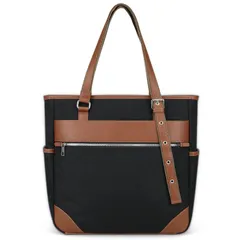 ブラック/ブラウン [Cestlaviegu] ビジネスバッグ メンズ レディース 大容量 トートバッグ とーとばっく 防水 自立 大きめキャンバス A4 13.6型PC収納 ファスナー付き 肩掛けバンド調節通勤 通学 就活 仕事（ブラック）