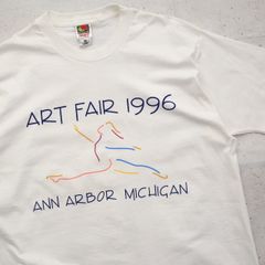 90s 90年代 アートフェア アナーバー・ミシガン フルーツオブザルーム シングルステッチ イラスト Tシャツ プリント アメリカ製 USA製 古着 【UR-0521】
