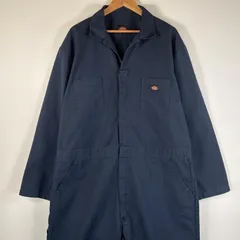 古着 ディッキーズ Dickies 長袖つなぎ オールインワン ワーク 作業着 大きいサイズ ワンポイントロゴ サイドポケット  ネイビー メンズ