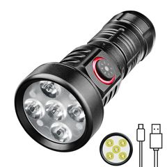 【新着商品】LED 懐中電灯 小型 軽量 強力 USB 充電式 ポケットライト 高輝度2000ルーメン 白赤二光源 防水懐中電灯 携帯便利 停電対策 登山 夜釣り 夜間訓練 作業灯 (黒)