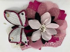髪飾り  ピンク ・黒・シルバー ・蝶・リボン 花 421-a0040