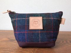mulberry marche コットンツイード　革タグポーチ　 Bグリーン