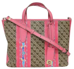 新品同様 ゲラルディーニ 総柄 トートバッグ プリント　２WAY　ショルダーバッグ　ハンドバッグ ブラウン ベージュ　ピンク 茶色 レディース 女性用 GHERARDINI