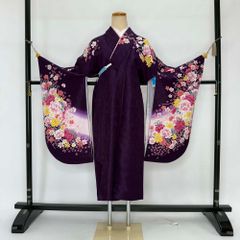 二尺袖 単品 卒業式着物 紫 裄68.3cm Lサイズ  袴用着物 化繊 中古 4542