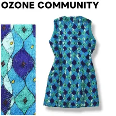 【美品】 【希少】 オゾンコミュニティー OZONE COMMUNITY TOKYO クジャク柄 デザイン ノースリーブ レトロ ワンピース レディース ♪