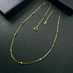 ステンレス製 ゴールドビーズ　ゴールド　チェーンネックレス｜細チェーン 0.9mm｜40cm シンプルデザイン Stainless Steel Beaded Chain Necklace | Gold-Plated | 0.9mm Thin | 40cm