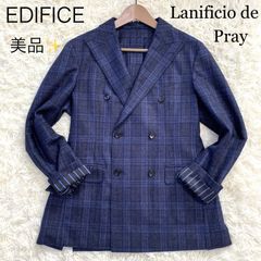 美品✨【EDIFICE】エディフィス　ダブルテーラードジャケット　Lanificio di Pray ネイビー　春夏秋　チェック　サイズ44 ツイード風