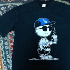 Dodgers Ｔシャツ ティーシャツ ダメージ加工 攻め 前衛的 男性 Dodgers スヌーピー ウォッシュ加工 半袖 Tシャツ XL 2XL 黒 レトロ 個性的 奇抜  攻め 前衛的 ビンテージリプリント vintage riprint 古着