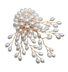 [Herbeluemily]ブローチ パール フラワー コサージュ フォーマル 卒業式 入学式 結婚式 おしゃれ 花 E fireworkゴールド [E fireworkゴールド]