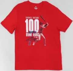 【中古】Tシャツ 大谷翔平#17(ロサンゼルス・エンゼルス) Fanatics 通算100号ホームラン達成記念Tシャツ 海外版 レッド XLサイズ