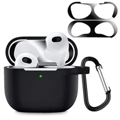 ブラック_Airpods 3対応 ANYOI AirPods 3 用 ケース ダストガード付きAirPods 第3世代 超極薄 シリコンケース 防塵 落下防止 耐衝撃 アップルイヤホン 保護ケース カラビナ付き AirPods 3 対応 保護ケースブラック